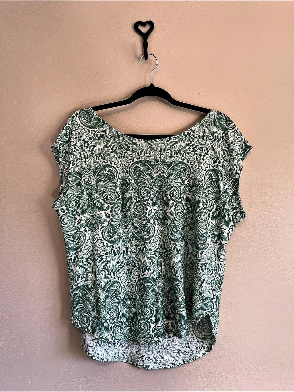 Joie Paisley Linen Blouse in Green & White - Size Large